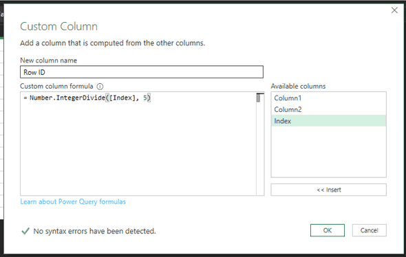 Add Custom Column for Row ID using Number.IntegerDivide function