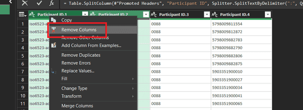 Remove columns