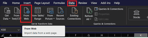 Click on Get Data from the Web